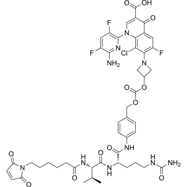 1-(6-Amino-3,5-difluoropyridin-2-yl)-8-chloro-7-(3-((((4-((S)-2-((S)-2-(6-(2,5-dioxo-2,5-dihydro-1H-pyrrol-1-yl)hexanamido)-3-methylbutanamido)-5-ureidopentanamido)benzyl)oxy)carbonyl)oxy)azetidin-1-yl)-6-fluoro-4-oxo-1,4-dihydroquinoline-3-carboxylic acid|CS-1638942