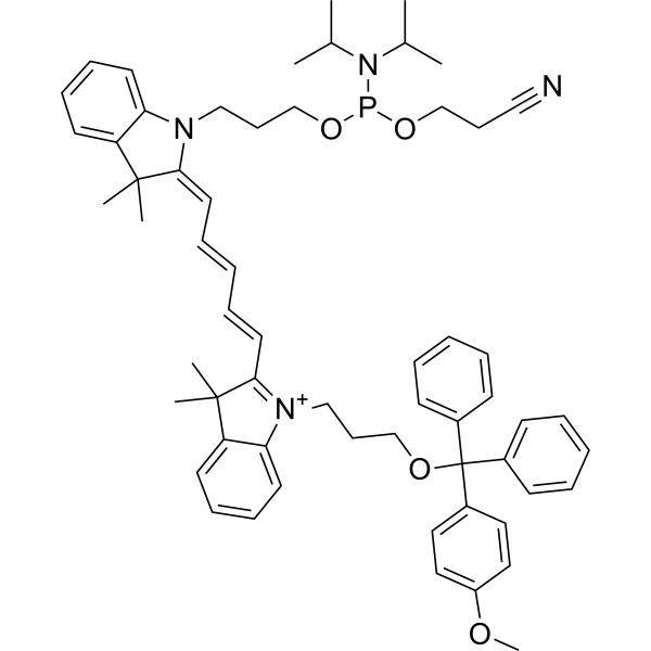2-(5-(1-(3-(((2-Cyanoethoxy)(diisopropylamino)phosphanyl)oxy)propyl)-3,3-dimethylindolin-2-ylidene)penta-1,3-dien-1-yl)-1-(3-((4-methoxyphenyl)diphenylmethoxy)propyl)-3,3-dimethyl-3H-indol-1-ium|CS-1641078