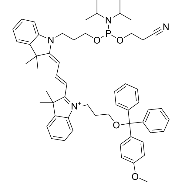 2-(3-(1-(3-(((2-Cyanoethoxy)(diisopropylamino)phosphanyl)oxy)propyl)-3,3-dimethylindolin-2-ylidene)prop-1-en-1-yl)-1-(3-((4-methoxyphenyl)diphenylmethoxy)propyl)-3,3-dimethyl-3H-indol-1-ium|CS-1641079