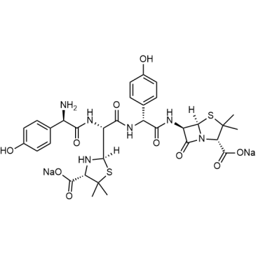 (2S,5R,6R)-6-((R)-2-((R)-2-((R)-2-amino-2-(4-hydroxyphenyl)acetamido)-2-((2R,4S)-4-carboxy-5,5-dimethylthiazolidin-2-yl)acetamido)-2-(4-hydroxyphenyl)acetamido)-3,3-dimethyl-7-oxo-4-thia-1-azabicyclo[3.2.0]heptane-2-carboxylic acid disodium|CS-1655633